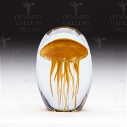 Handmade Glass Glowing Jellyfish Paperweight Orange 4