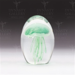 Handmade Glass Glowing Jellyfish Paperweight Green 4